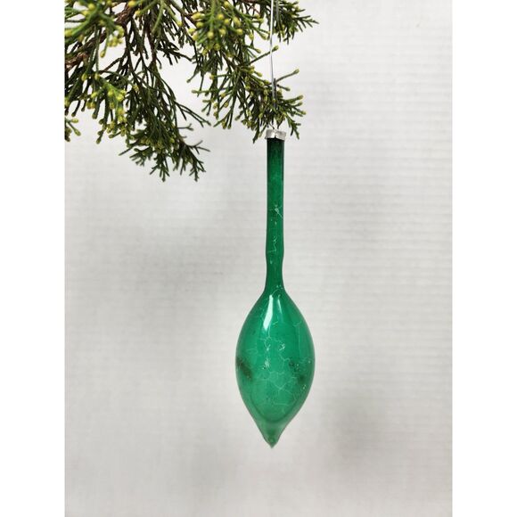 Vintage Green Glass Teardrop Ornament West Germany Long Neck 6" Hand Blown - Picture 6 of 7